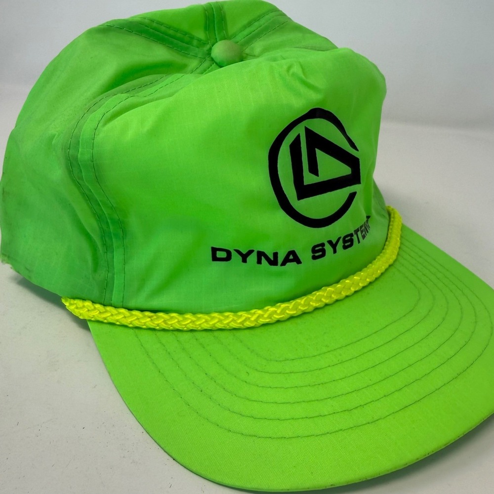 Vintage Headmaster Dyna Systems Neon Green Nylon Ripstop Rope Snapback Hat Mens